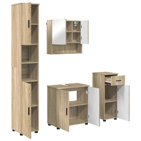 vidaXL Badezimmerm&ouml;bel-Set 4 pcs Sonoma-Eiche Holzwerkstoff & Metall
