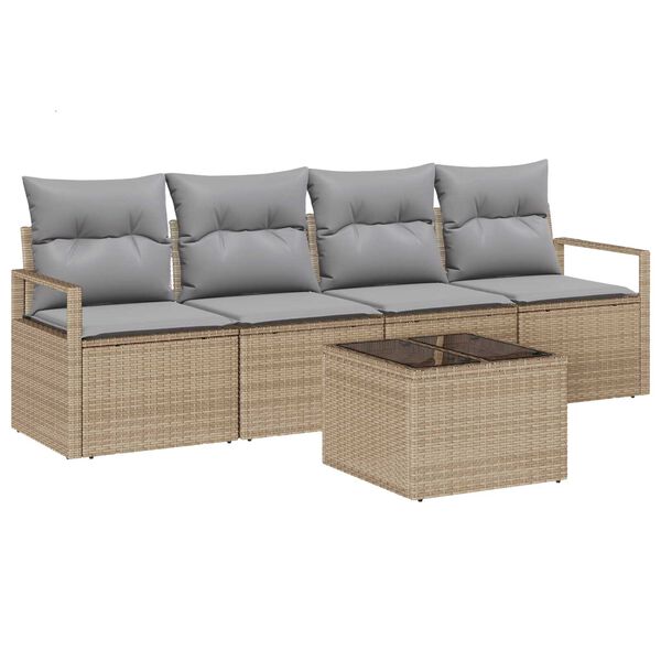 vidaXL Sofa Set mit Kissen 5 pcs Beige und Grau Poly-Rattan