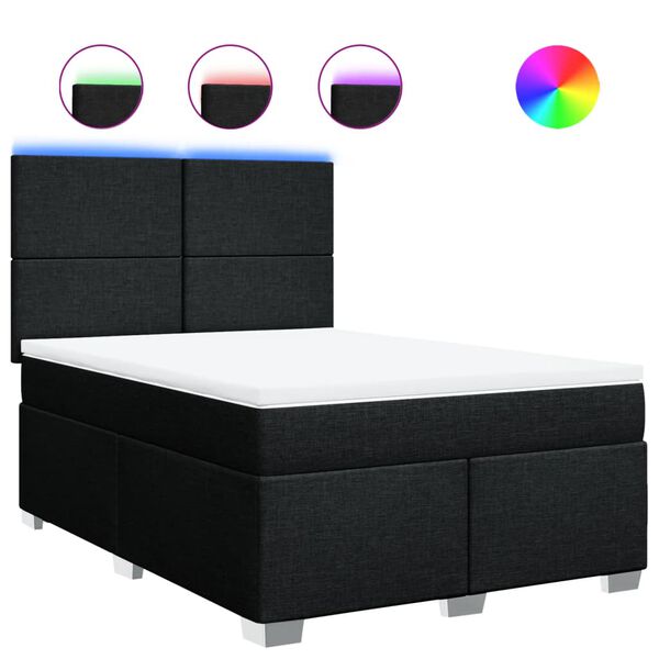 vidaXL Boxspringbett mit Matratze Schwarz 140x190 cm Stoff