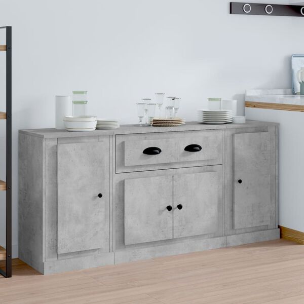 vidaXL Sideboards 3 Stk. Betongrau Holzwerkstoff