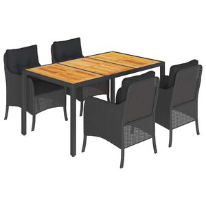 vidaXL 5-tlg. Garten-Essgruppe mit Kissen Schwarz Poly Rattan