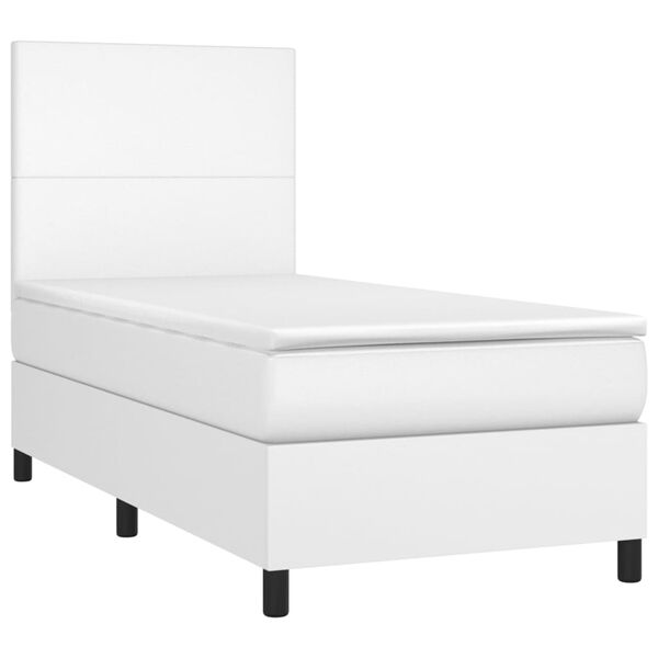 vidaXL Boxspringbett mit Matratze & LED Wei&szlig; 90x190 cm Kunstleder