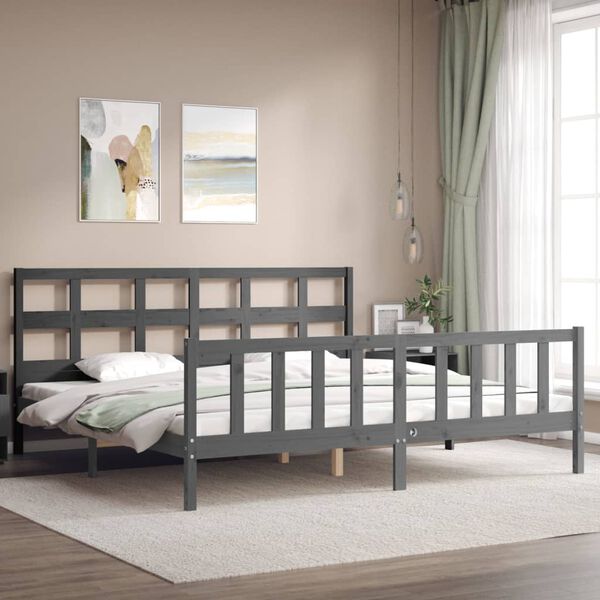 vidaXL Massivholzbett mit Kopfteil Grau 200x200 cm
