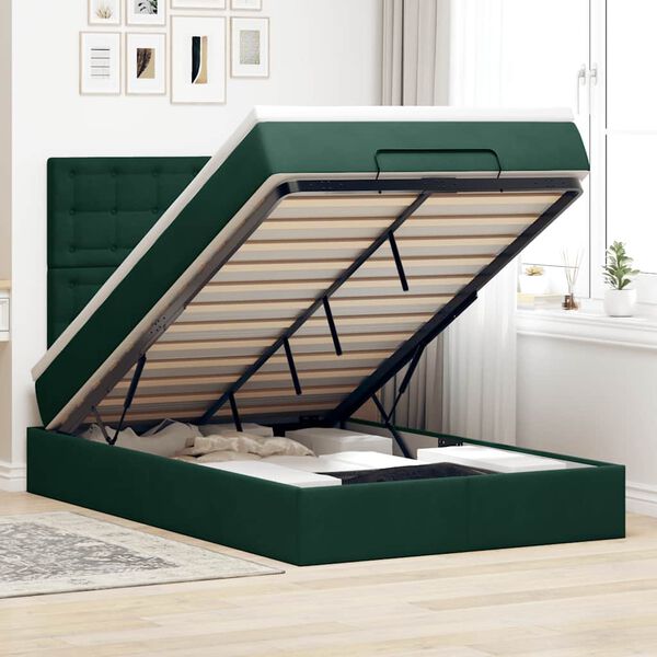vidaXL Ottoman-Bett mit Matratzen Dunkelgr&uuml;n 120x200 cm Samt