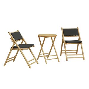 vidaXL 3-tlg. Bistro-Set Klappbar mit Dunkelgrauen Kissen Bambus