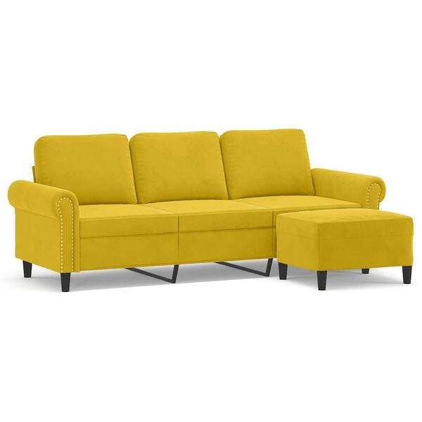 vidaXL 3-Sitzer-Sofa mit Hocker Gelb 180 cm Samt