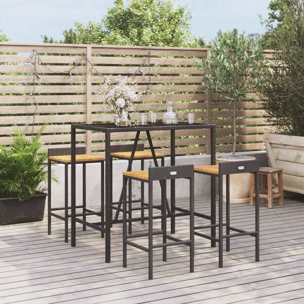 vidaXL 5-tlg. Gartenbar-Set Schwarz Poly Rattan & Massivholz Akazie