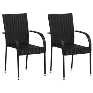 vidaXL Stapelbare Gartenst&uuml;hle 2 Stk. Poly Rattan Schwarz