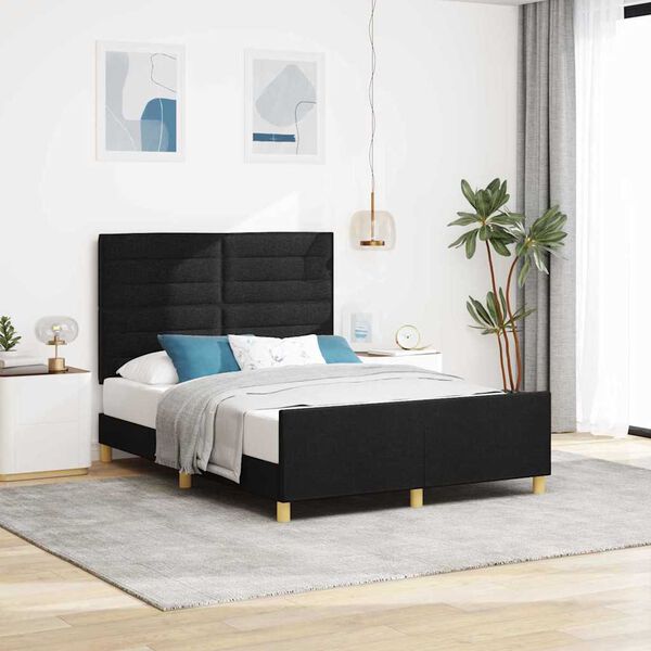 vidaXL Bettgestell mit Kopfteil Schwarz 140 x 200 cm Stoff