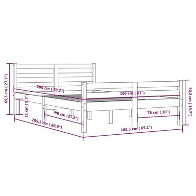 vidaXL Massivholzbett Honigbraun 160x200 cm