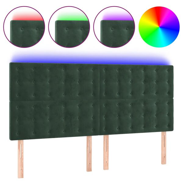 vidaXL LED Kopfteil Dunkelgr&uuml;n 200x5x118/128 cm Samt