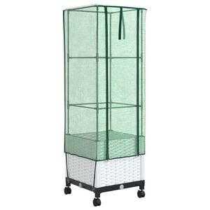 vidaXL Gartenplanter mit Gew&auml;chshausabdeckung und R&auml;dern Wei&szlig; PP