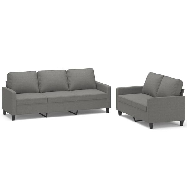 vidaXL 2-tlg. Sofagarnitur mit Kissen Dunkelgrau Stoff