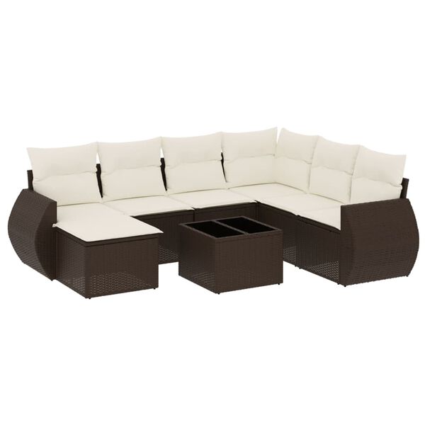 vidaXL 8-tlg. Garten-Sofagarnitur mit Kissen Braun Poly Rattan