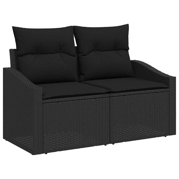 vidaXL Garten-Sofa-Set mit Kissen 8 pcs Schwarz Poly Rattan