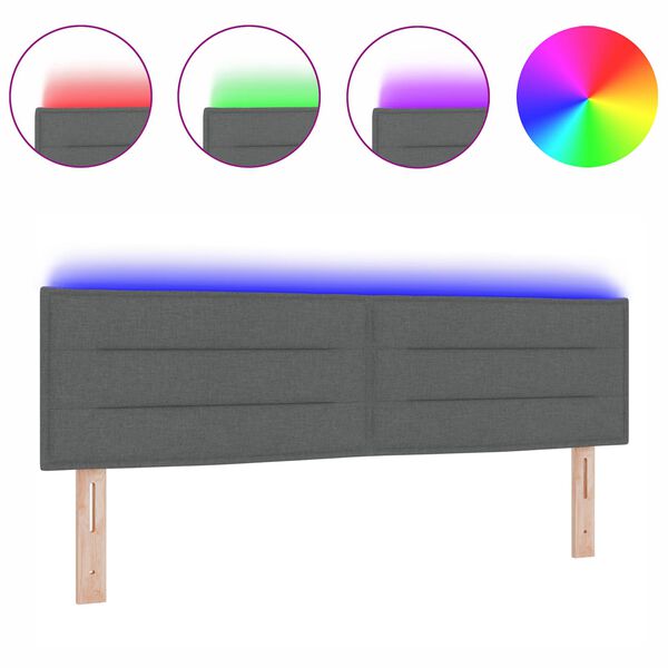 vidaXL LED Kopfteil mit LED-Lichtleisten Dunkelgrau 160 cm Polyester