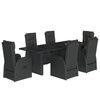 vidaXL 7-tlg. Garten-Essgruppe mit Kissen Schwarz Poly Rattan