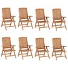 vidaXL Verstellbare Gartenst&uuml;hle mit Auflagen 8 Stk. Massivholz Teak