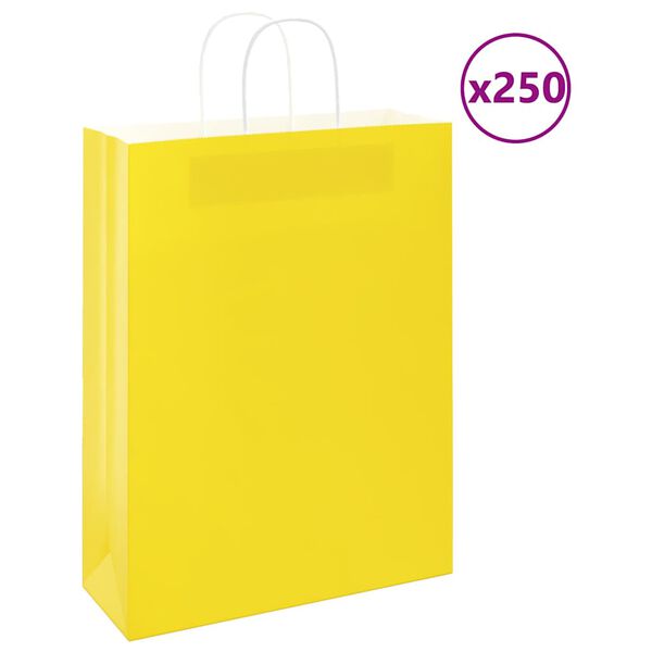vidaXL Papiertragetaschen 250 Stk. mit Henkeln Gelb 32x12x42 cm