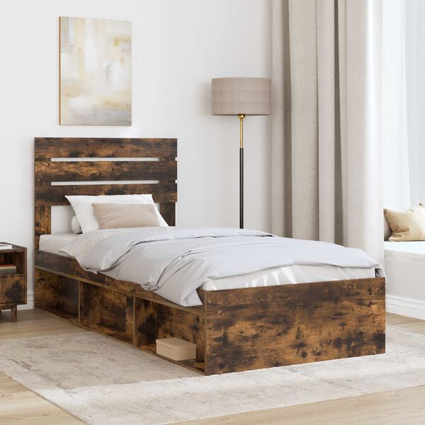 vidaXL Bettrahmen Ger&auml;ucherte Eiche 100 x 200 cm Massives Kiefernholz