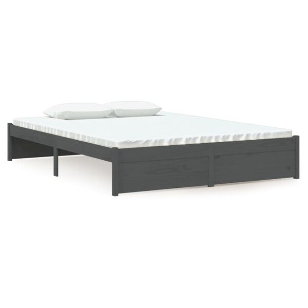 vidaXL Massivholzbett Grau 135x190 cm
