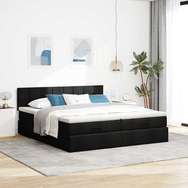 vidaXL Ottoman-Bett mit Matratzen Schwarz 200x200 cm Stoff