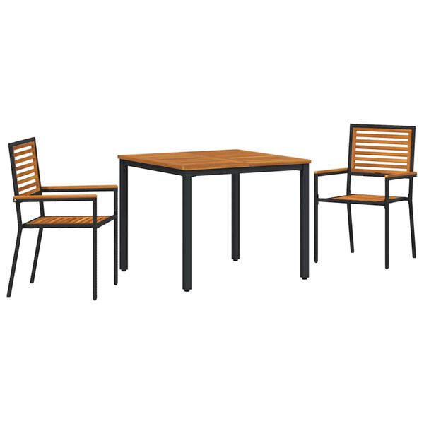 vidaXL Garten Essgruppe 3 pcs Schwarz und Holz 90 x 90 x 75 cm
