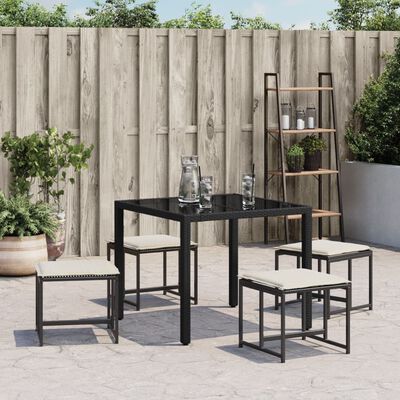 vidaXL Gartenhocker mit Kissen 4 Stk. Schwarz Poly Rattan