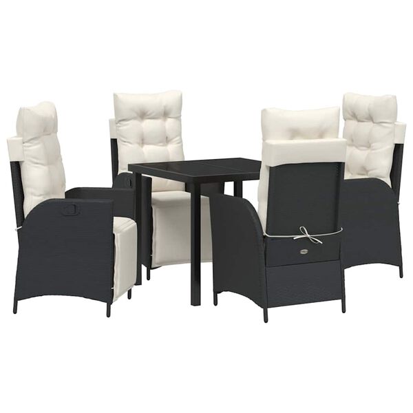 vidaXL Garten Essgruppe mit Kissen 5 pcs Schwarz Poly-Rattan