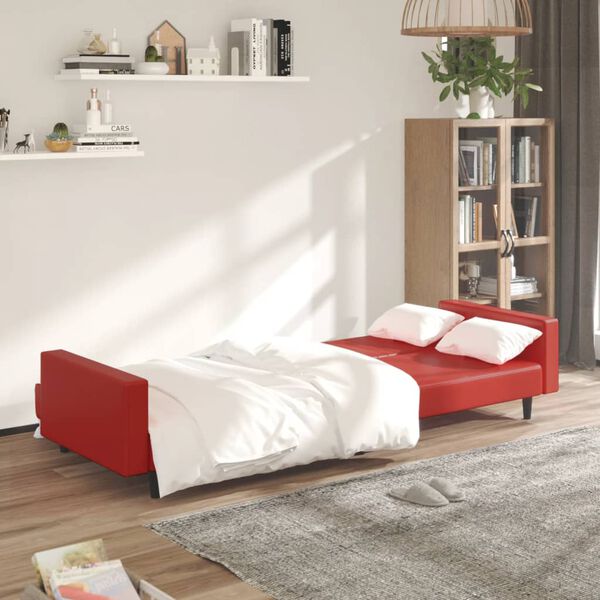 vidaXL Schlafsofa 2-Sitzer Weinrot Kunstleder