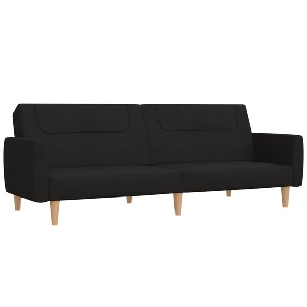 vidaXL Schlafsofa 2-Sitzer mit Fu&szlig;hocker Schwarz Stoff
