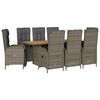 vidaXL 9-tlg. Garten-Essgruppe mit Kissen Grau Poly Rattan