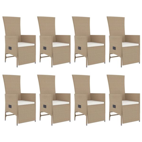 vidaXL 9-tlg. Garten-Essgruppe mit Kissen Beige Poly Rattan