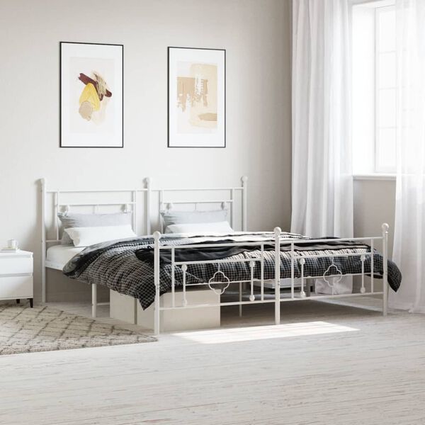 vidaXL Bettgestell mit Kopf- und Fu&szlig;teil Metall Wei&szlig; 183x213 cm