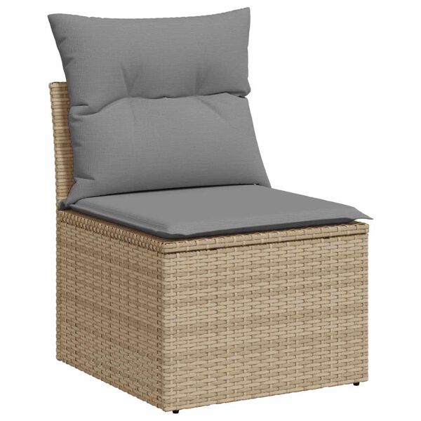 vidaXL Gartensofa ohne Armlehnen mit Kissen Beige Poly Rattan