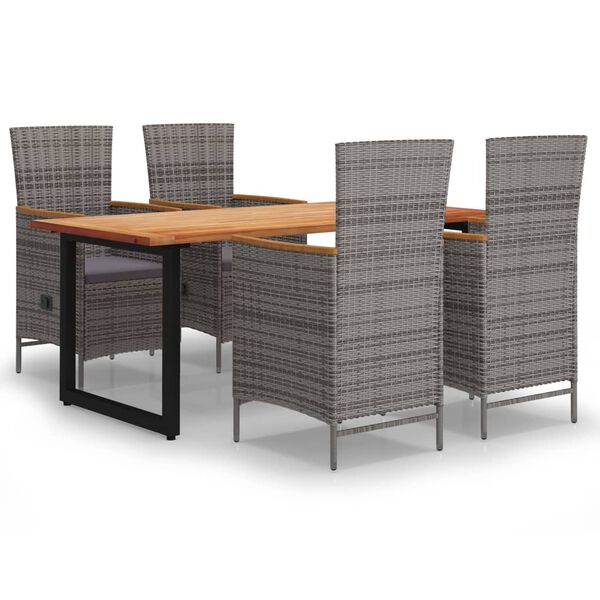 vidaXL 5-tlg. Garten-Essgruppe mit Kissen Poly Rattan Grau