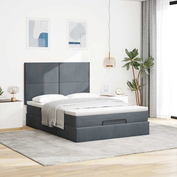 vidaXL Ottoman-Bett mit Matratzen & LEDs Dunkelgrau 140x190 cm Samt