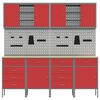 vidaXL Werkbank mit Schubladen 10 pcs Rot Ingenieure Holz und Stahl