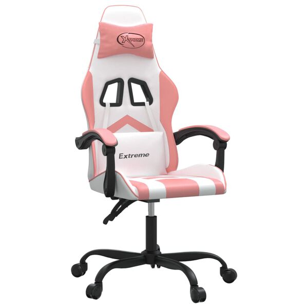 vidaXL Gaming-Stuhl Drehbar Wei&szlig; und Rosa Kunstleder