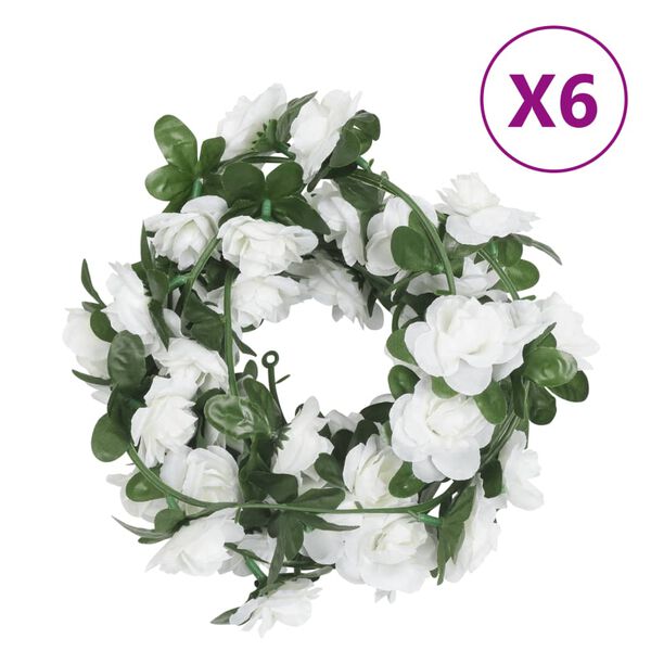 vidaXL Blumengirlanden Blumen 6 Stk. Wei&szlig; 240 cm