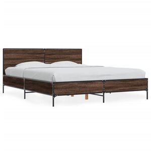 vidaXL Bettgestell Braun Eichen-Optik 150x200 cm Holzwerkstoff Metall