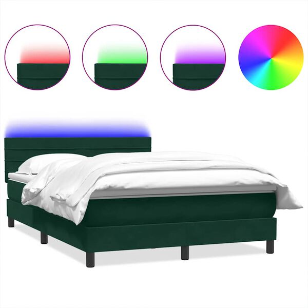 vidaXL Boxspringbett mit Matratze & LED Dunkelgr&uuml;n 140x210 cm Samt