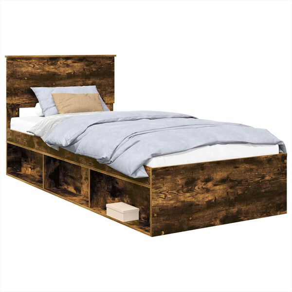 vidaXL Bettrahmen Ger&auml;ucherte Eiche 90 x 190 cm Holzwerkstoff