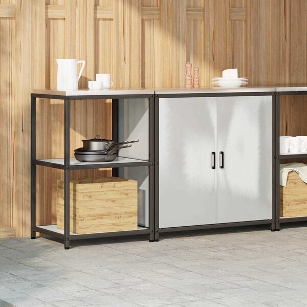 vidaXL Aufbewahrungsset f&uuml;r die K&uuml;che mit Regal 2 pcs Silber Edelstahl