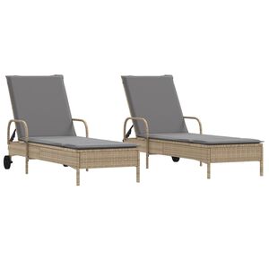 vidaXL Sonnenliegen mit Auflagen 2 Stk. Beige Poly Rattan
