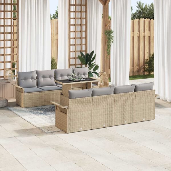 vidaXL Gartensofa-set mit Kissen 9 pcs Beige Poly-Rattan