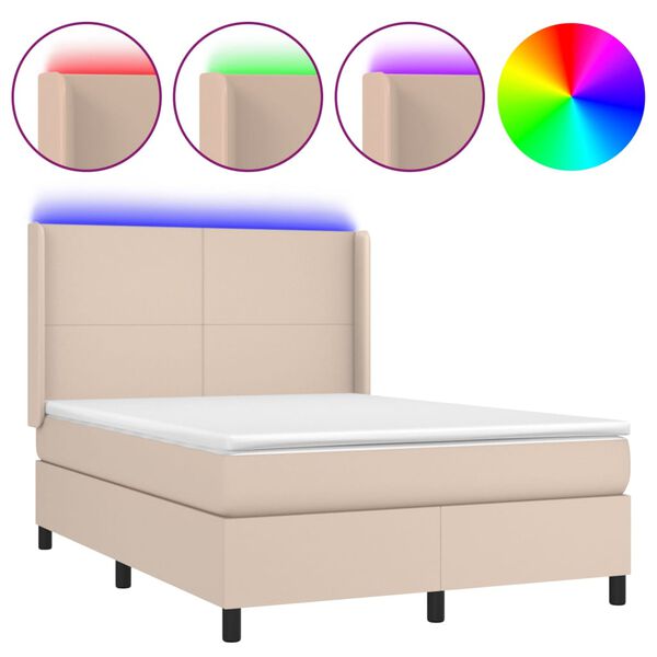 vidaXL Boxspringbett mit Matratze & LED Cappuccino-Braun 140x200cm