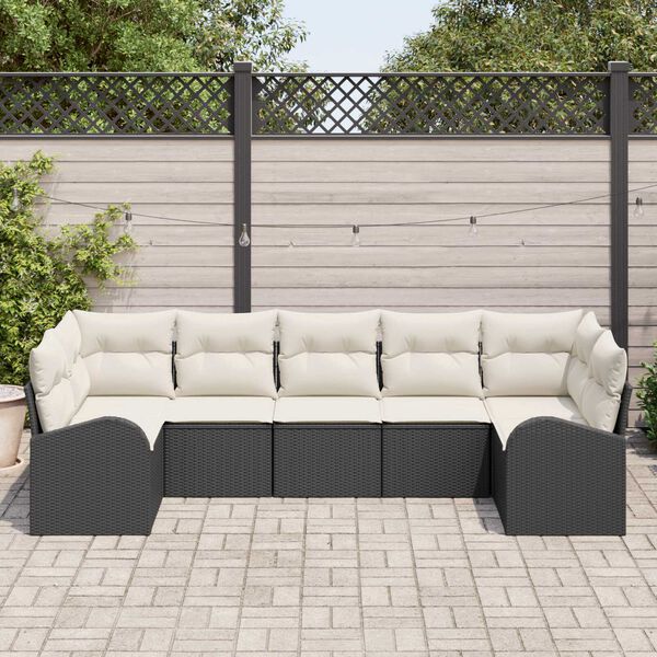 vidaXL Gartensofa-set mit Kissen 7 pcs Schwarz und Wei&szlig; Poly-Rattan