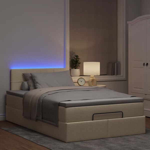 vidaXL Ottoman-Bett mit Matratze & LEDs Creme 120x200 cm Stoff