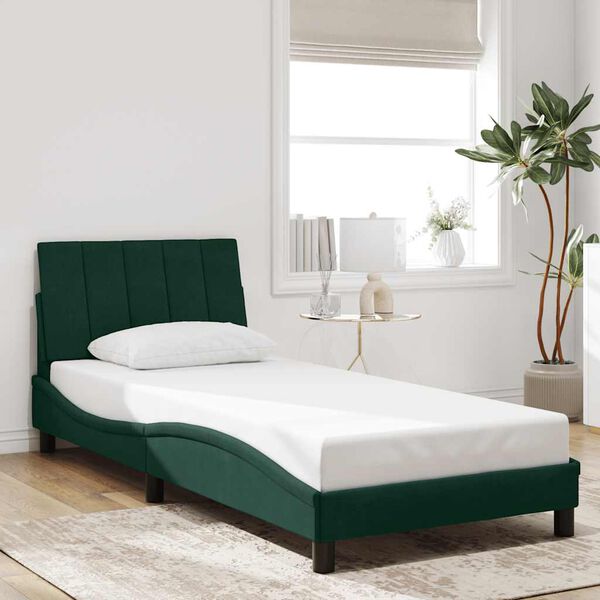 vidaXL Bettgestell ohne Matratze "Hanko" Dunkelgr&uuml;n 90x190 cm Samt